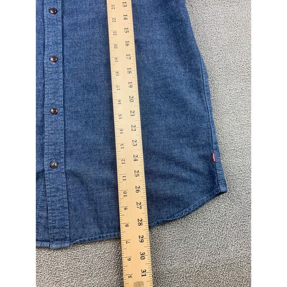 90s Vintage Levi’s Work Shirt Men's Large Blue Chambray Button-up - Picture 6 of 13